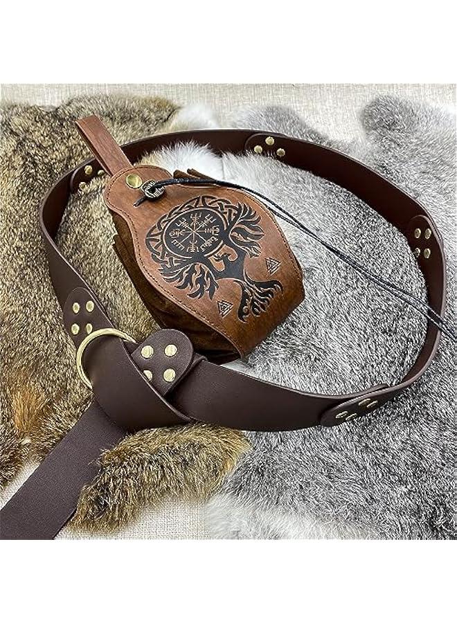 Generic Medieval O Ring Belt with Portable Drawstring Pouch, Retro Renaissance Faux Leather Belt and Purse Set for LARP - Image 3