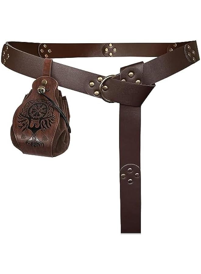 Generic Medieval O Ring Belt with Portable Drawstring Pouch, Retro Renaissance Faux Leather Belt and Purse Set for LARP - Image 1