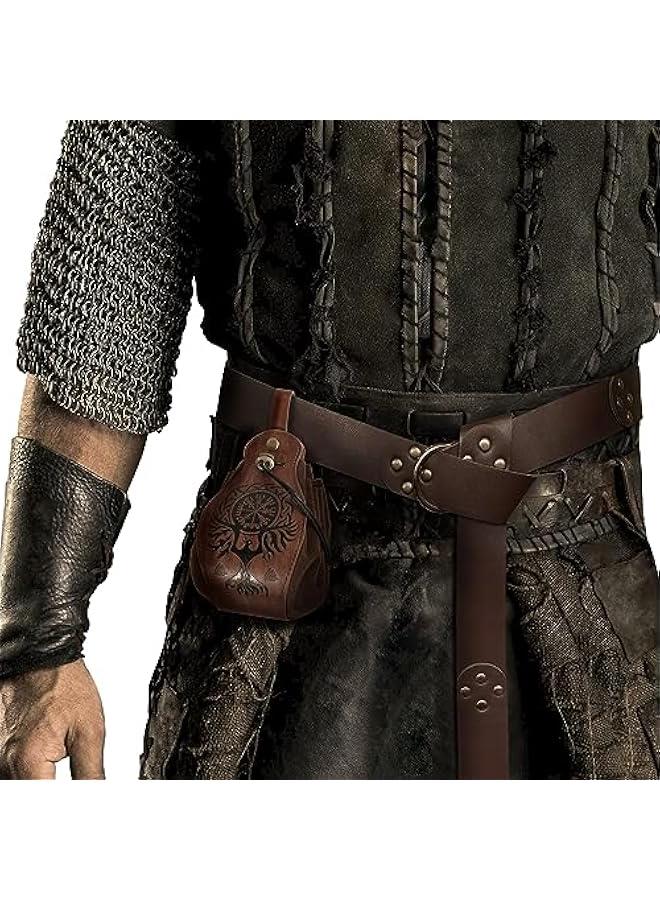 Generic Medieval O Ring Belt with Portable Drawstring Pouch, Retro Renaissance Faux Leather Belt and Purse Set for LARP - Image 2