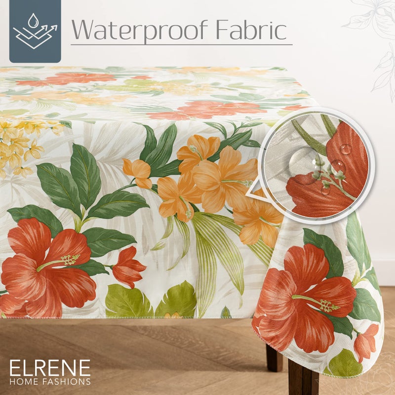 Elrene Home Fashions Callisto Tropical Floral Water- and Stain-Resistant Vinyl Tablecloth with Flannel Backing, 52 Inches X 52 Inches, Square - Image 2