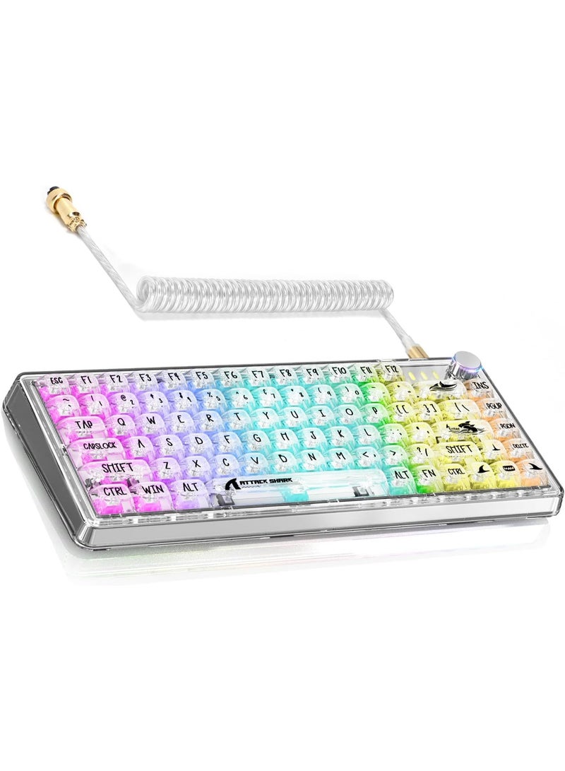 Attack Shark K75 RGB Transparent Mechanical Gaming Keyboard – 75% Compact Layout, Gasket Mount, Hot-Swappable Linear Switches, RGB Backlit, Black & White Transparent Keycaps, Wired USB-C Gaming Keyboard for PC/Mac - Image 1