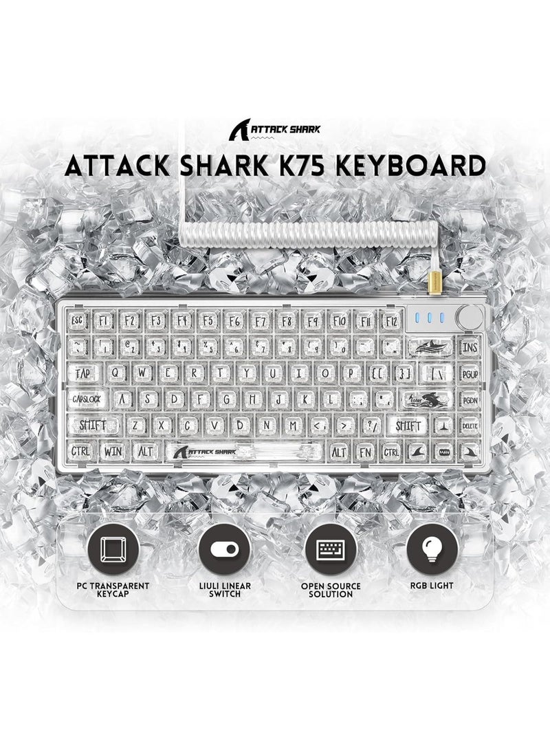 Attack Shark K75 RGB Transparent Mechanical Gaming Keyboard – 75% Compact Layout, Gasket Mount, Hot-Swappable Linear Switches, RGB Backlit, Black & White Transparent Keycaps, Wired USB-C Gaming Keyboard for PC/Mac - Image 3