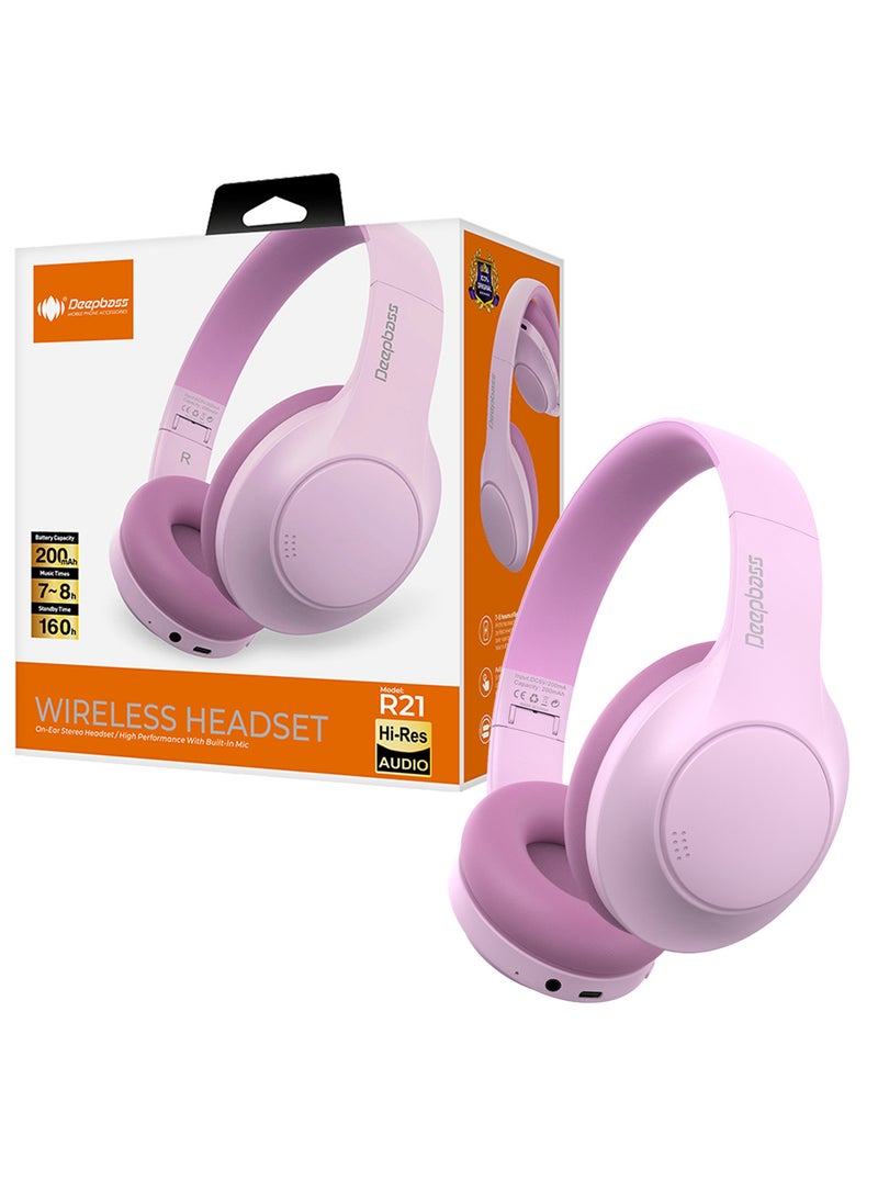 Deepbass R21 Hi-Res Audio Wireless On-Ear Headphones 48-Hour Playback, 160h Standby - Purple  - Image 3