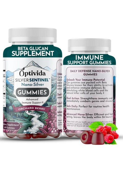 Optivida Nano Silver Immune Support Gummies (60 Count) - Beta Glucan Supplements for Daily Immune Support, Orchard Berry Flavor for Immune Health, Colloidal Silver Supplement with Beta Glucan 100
