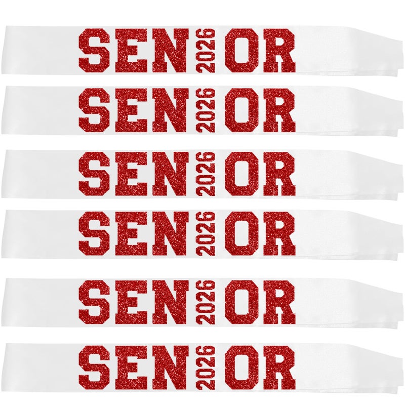 Partyprops 6Pcs White Senior 2026 Satin Sashes with Red Glitter Letters Senior 2026 Decorations - 2026 Graduation Celebrations Sashes - Senior Cheer Sash - Cheerleader Sash - Class Competition Sashes - Image 5