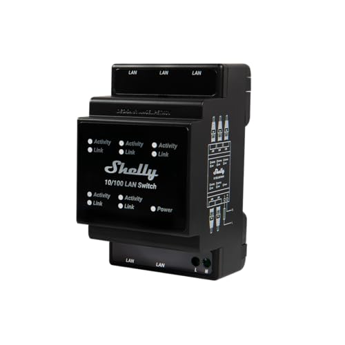 Shelly LAN Switch | 5 Port RJ45 10/100 Mbps Fast Ethernet Switch | DIN-Mountable | Fanless | Plug & Play | Energy-Saving | Easy Installation & Configuration | No Additional Adapter Required - Image 1