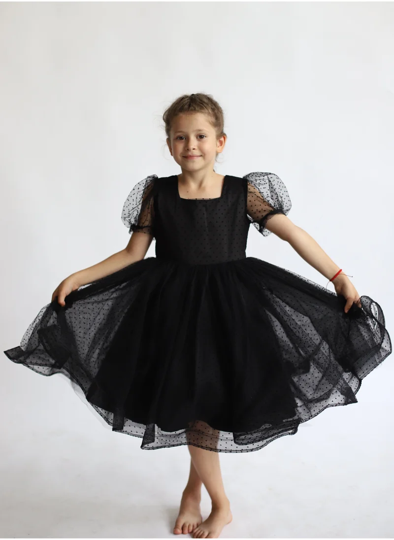 D'Daniela Princess Black Dot Dress