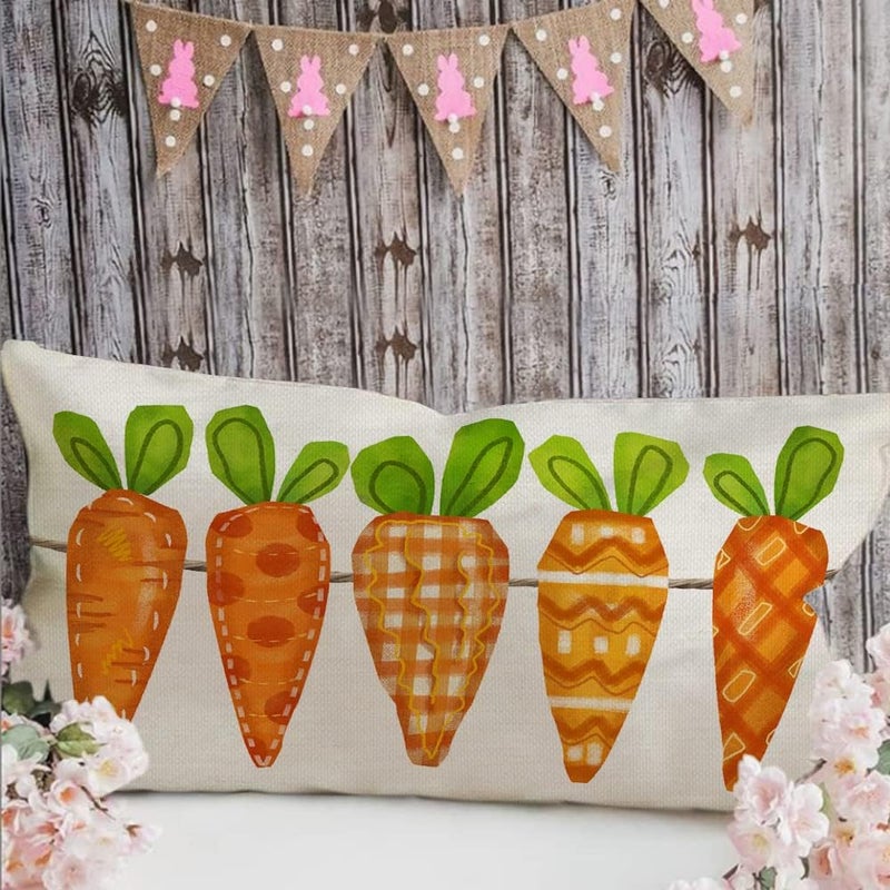 AACORS Easter Pillow Cover 12X20 Inch Five Watercolor Carrots Decorations Holiday Farmhouse Decorative Spring Pillow Case for Home Sofa Couch AA109-12 - Image 4