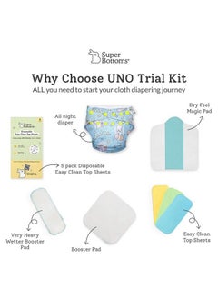 Superbottoms Uno Cloth Diaper Trial Kit Reusable And Washable Cloth Diapers For Babies 0 To 3 Years ; Leakproof All Night Cloth Diaper Freesize Uno All In One Diaper With Organic Cotton Inserts  - Image 3