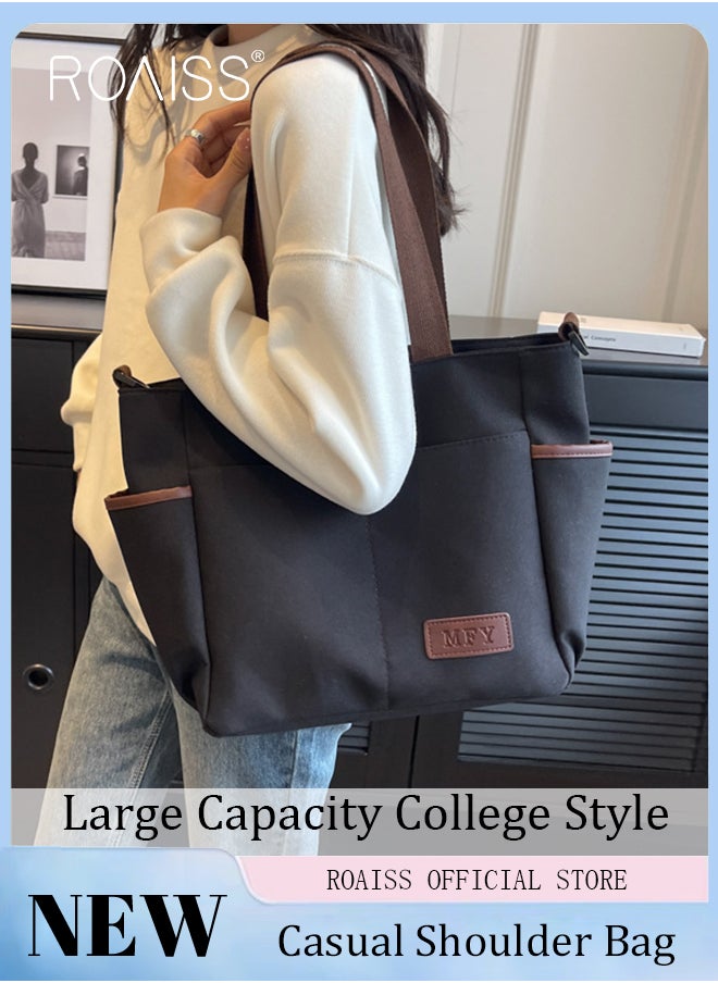 roaiss - Large Capacity Shoulder Bag  Durable Macaron Color Scheme Smooth Zipper Solid Color Tote Bag - Image 1