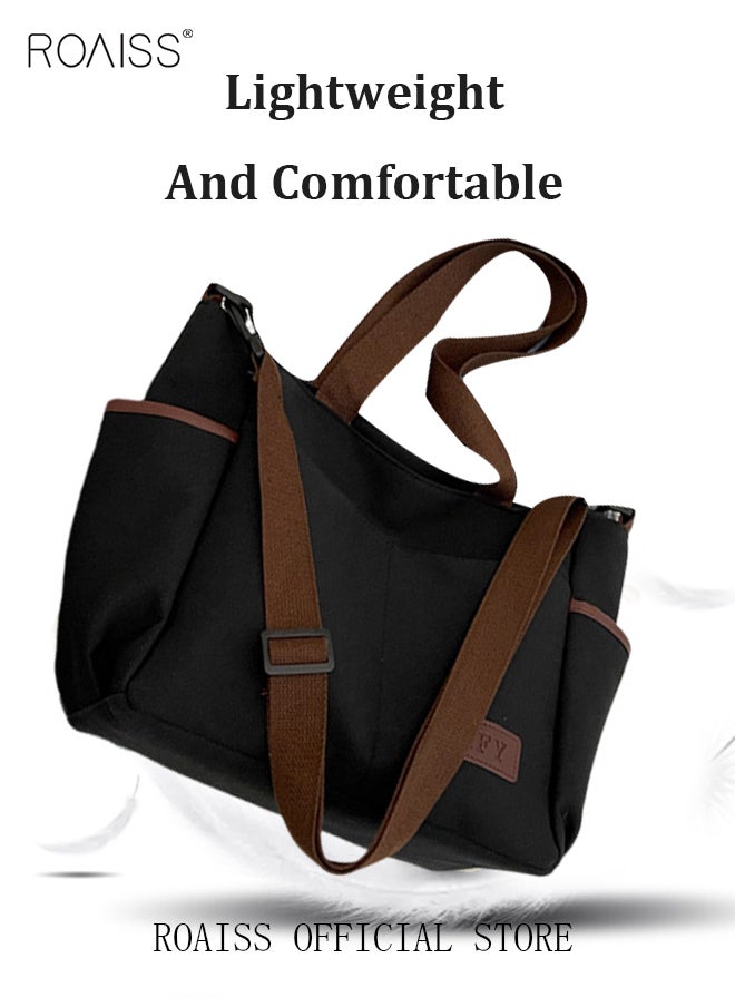 roaiss - Large Capacity Shoulder Bag  Durable Macaron Color Scheme Smooth Zipper Solid Color Tote Bag - Image 1