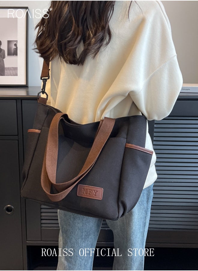 roaiss - Large Capacity Shoulder Bag  Durable Macaron Color Scheme Smooth Zipper Solid Color Tote Bag - Image 1