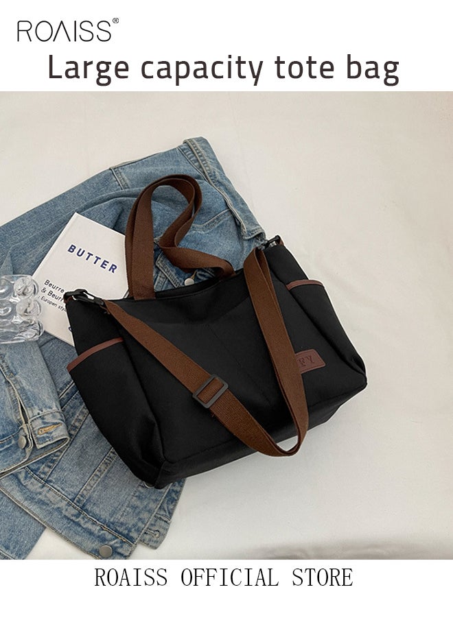 roaiss - Large Capacity Shoulder Bag  Durable Macaron Color Scheme Smooth Zipper Solid Color Tote Bag - Image 1