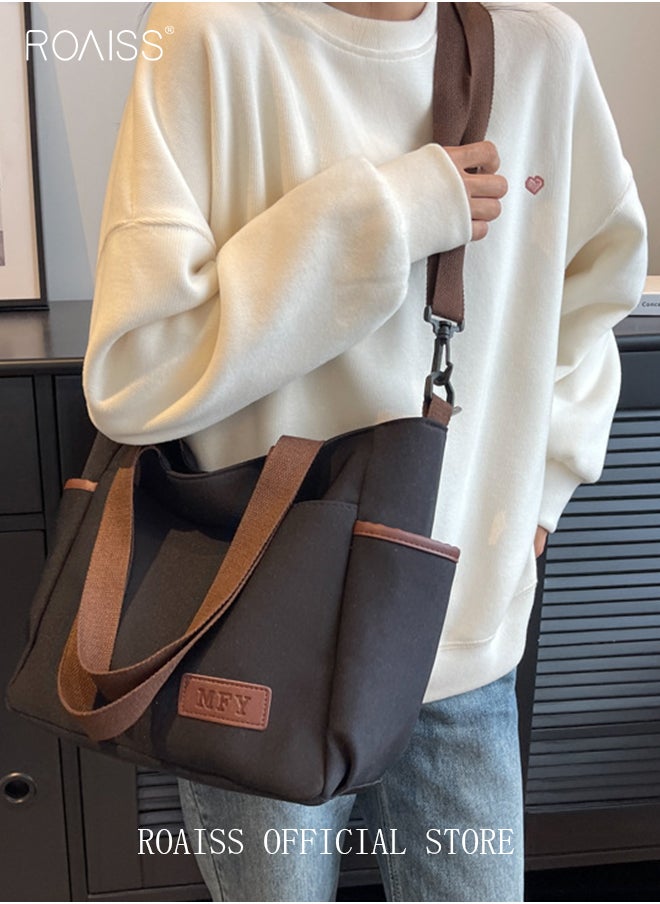roaiss - Large Capacity Shoulder Bag  Durable Macaron Color Scheme Smooth Zipper Solid Color Tote Bag - Image 1