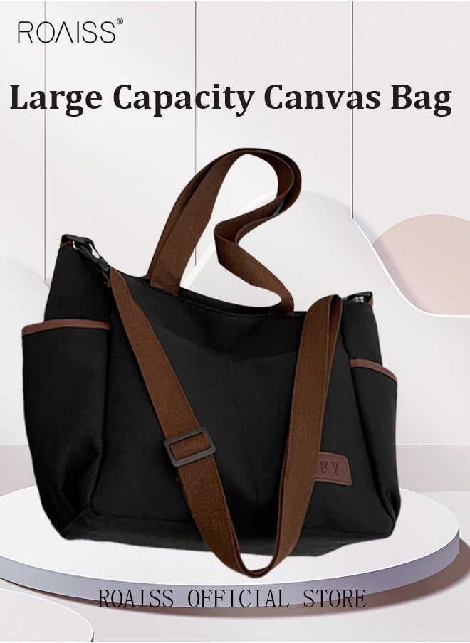 roaiss - Large Capacity Shoulder Bag  Durable Macaron Color Scheme Smooth Zipper Solid Color Tote Bag - Image 1