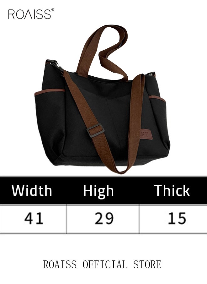 roaiss - Large Capacity Shoulder Bag  Durable Macaron Color Scheme Smooth Zipper Solid Color Tote Bag - Image 1