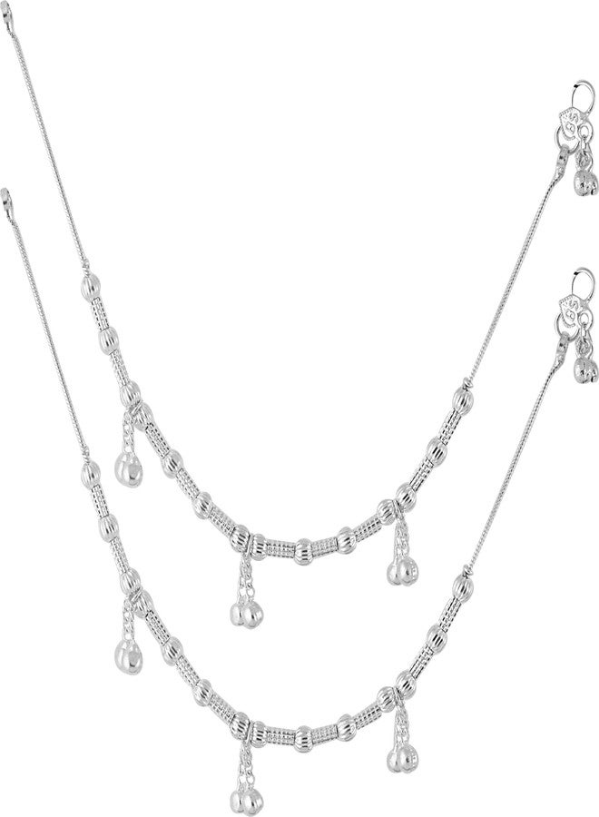 Lila Jewellery for All Occassions Traditional White Metal Anklet Payal Pair for Women Girls (1 Pair) - Image 1