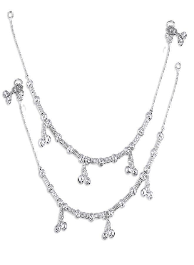 Lila Jewellery for All Occassions Traditional White Metal Anklet Payal Pair for Women Girls (1 Pair) - Image 4