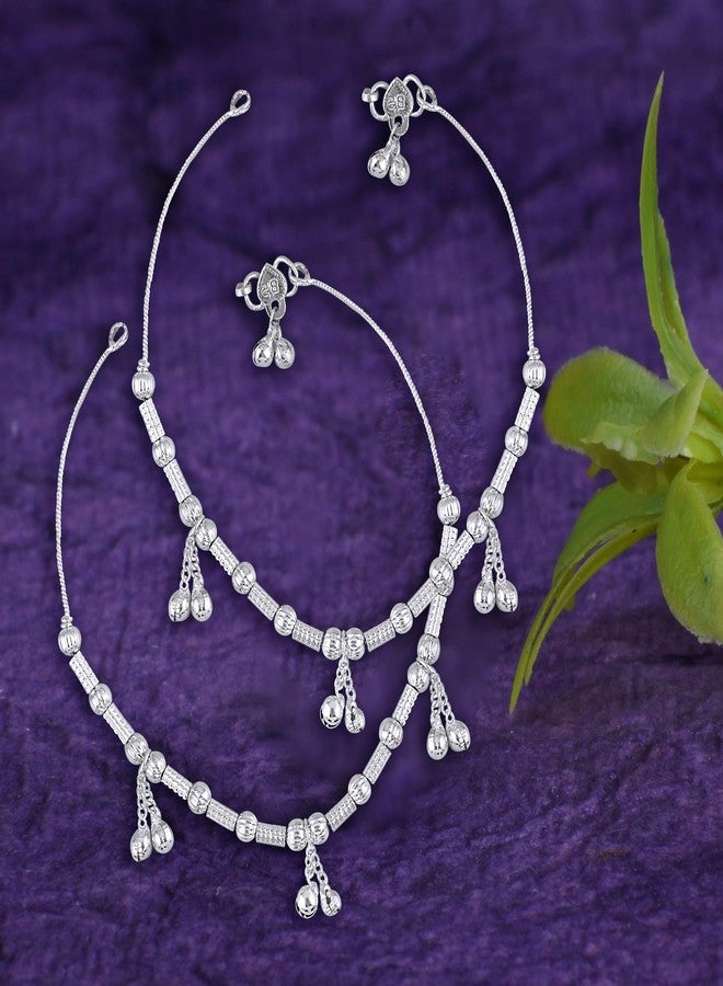 Lila Jewellery for All Occassions Traditional White Metal Anklet Payal Pair for Women Girls (1 Pair) - Image 5