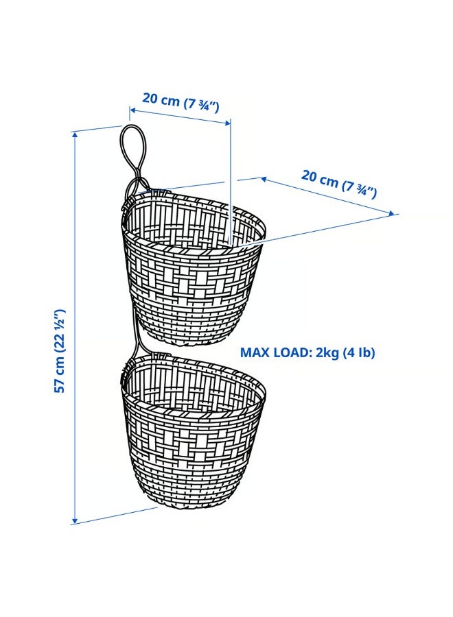 Basket Hanging Set Of 2 Handmade Bamboo - Image 4