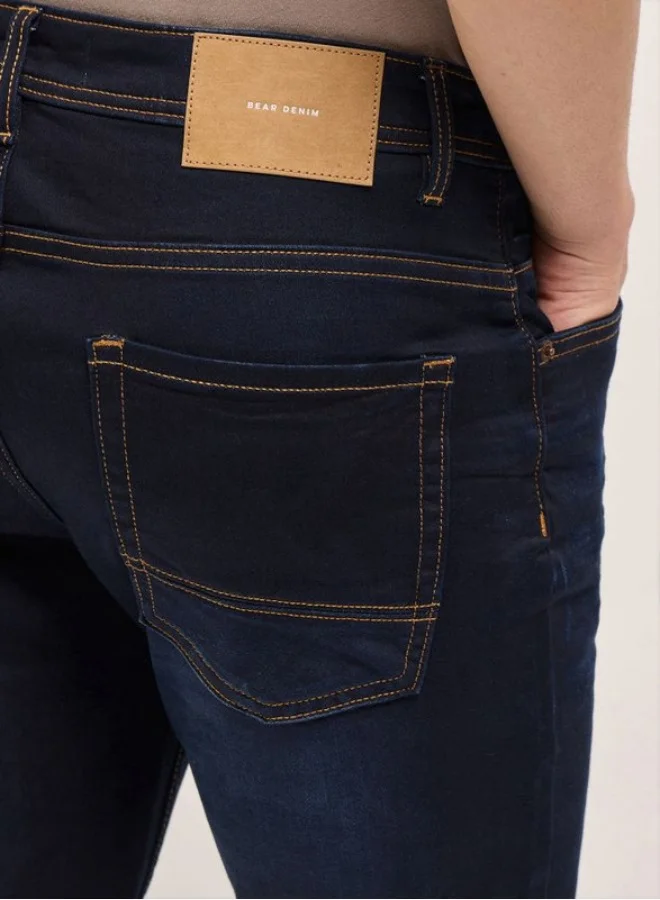 THE BEAR HOUSE  Men's Dark Blue with Light Fade Mid-Rise Slim Fit Jeans Classic Comfort With Modern Style, Perfect For Everyday Casual Looks And Effortless Streetwear Vibes for Men | Best Price UAE