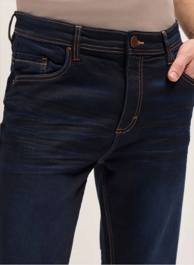 THE BEAR HOUSE  Men's Dark Blue with Light Fade Mid-Rise Slim Fit Jeans Classic Comfort With Modern Style, Perfect For Everyday Casual Looks And Effortless Streetwear Vibes for Men | Best Price UAE