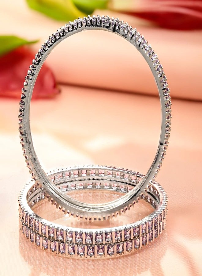 Rubans Set of 4 Rhodium-Plated Lavender Cubic Zirconia Studded Handcrafted Premium Bangles for Women & Girls | Elegant Wedding & Festive Jewelry - Image 4