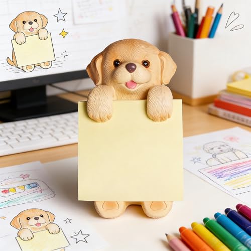 HORTIX Dog Pop-up Sticky Note Dispenser, Includes 1 Pad of 3x3 in Super Sticky Notes, 100 Sheets, Resin Cute Handmade Desk Holder for Office & Home - Golden Retriever - Image 2