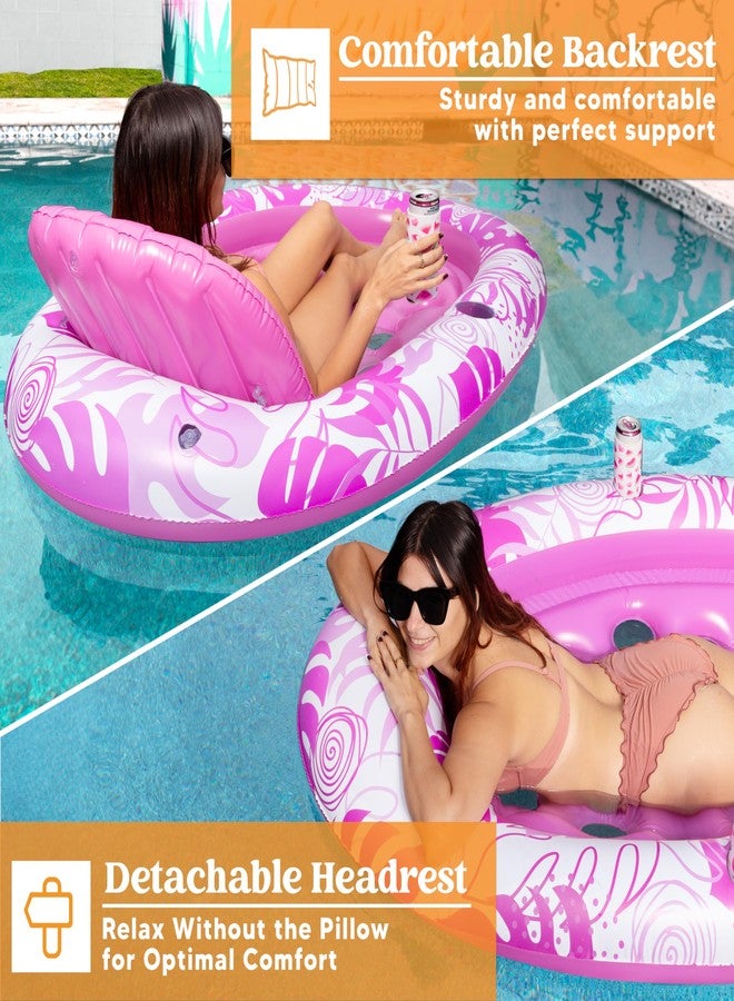 Sloosh Inflatable Tanning Pool Floats Adult - Oval Tanning Float Lounger for Adults Floating Raft, Sunbathing Bed Mat Pad Lake Beach Swimming Pool Blow Up Sun Tan Tube with Backrest Cup Holders (Pink) - Image 2