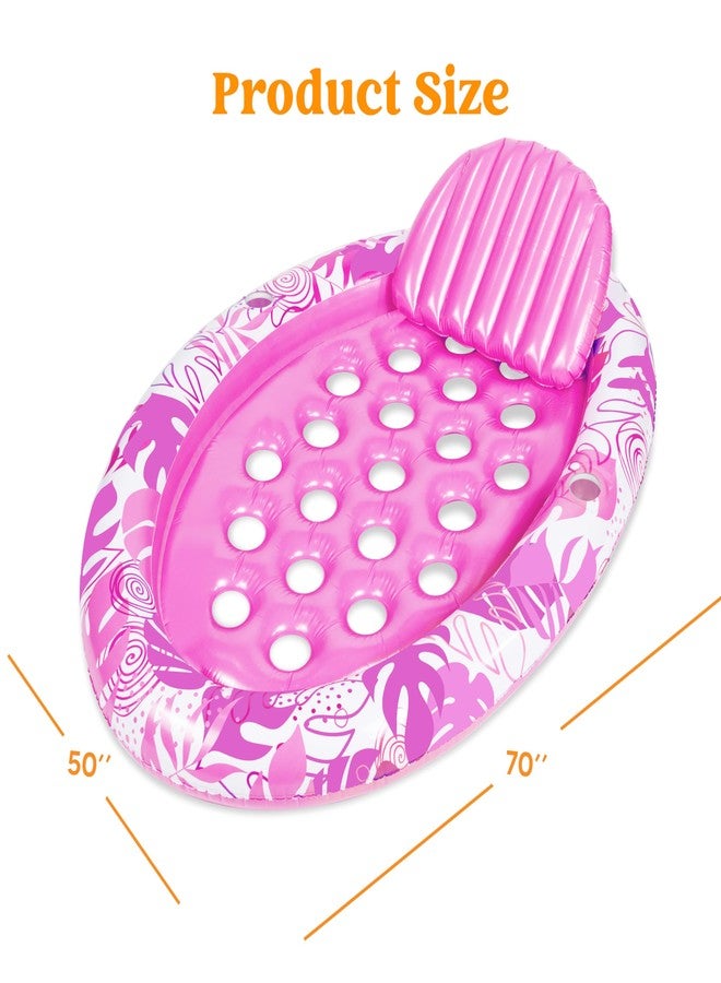 Sloosh Inflatable Tanning Pool Floats Adult - Oval Tanning Float Lounger for Adults Floating Raft, Sunbathing Bed Mat Pad Lake Beach Swimming Pool Blow Up Sun Tan Tube with Backrest Cup Holders (Pink) - Image 5