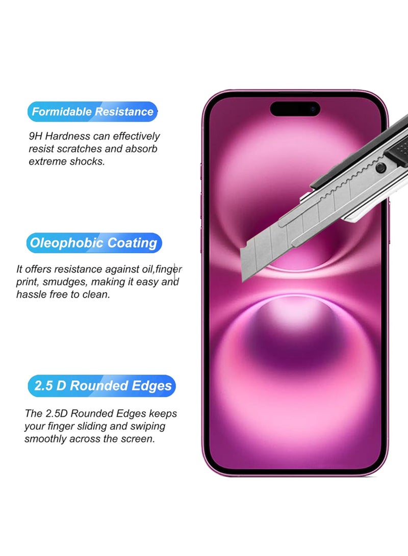 2 Pieces For Apple iPhone 16 Plus Screen Protector – Edge to Edge Tempered Glass Screen Protector, High Transparency, Delicate Touch, Anti-Explosion, Smooth Arc Edges, Easy Installation - Image 3
