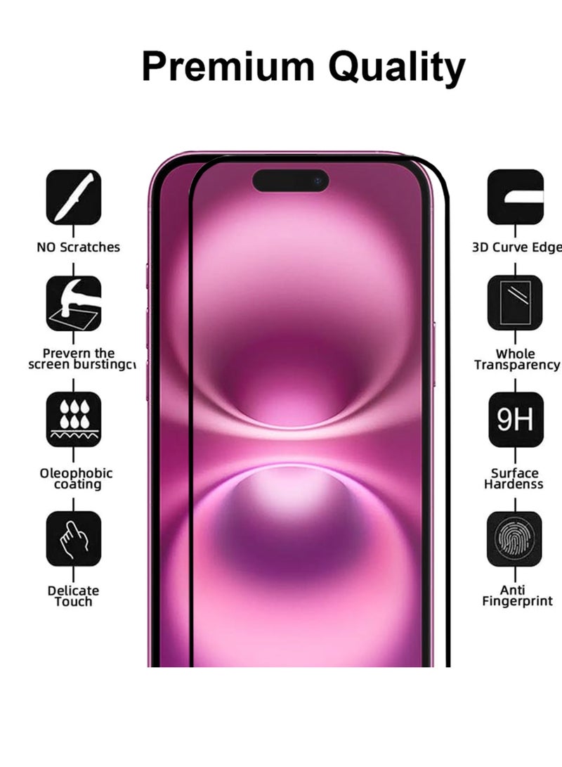 2 Pieces For Apple iPhone 16 Plus Screen Protector – Edge to Edge Tempered Glass Screen Protector, High Transparency, Delicate Touch, Anti-Explosion, Smooth Arc Edges, Easy Installation - Image 2