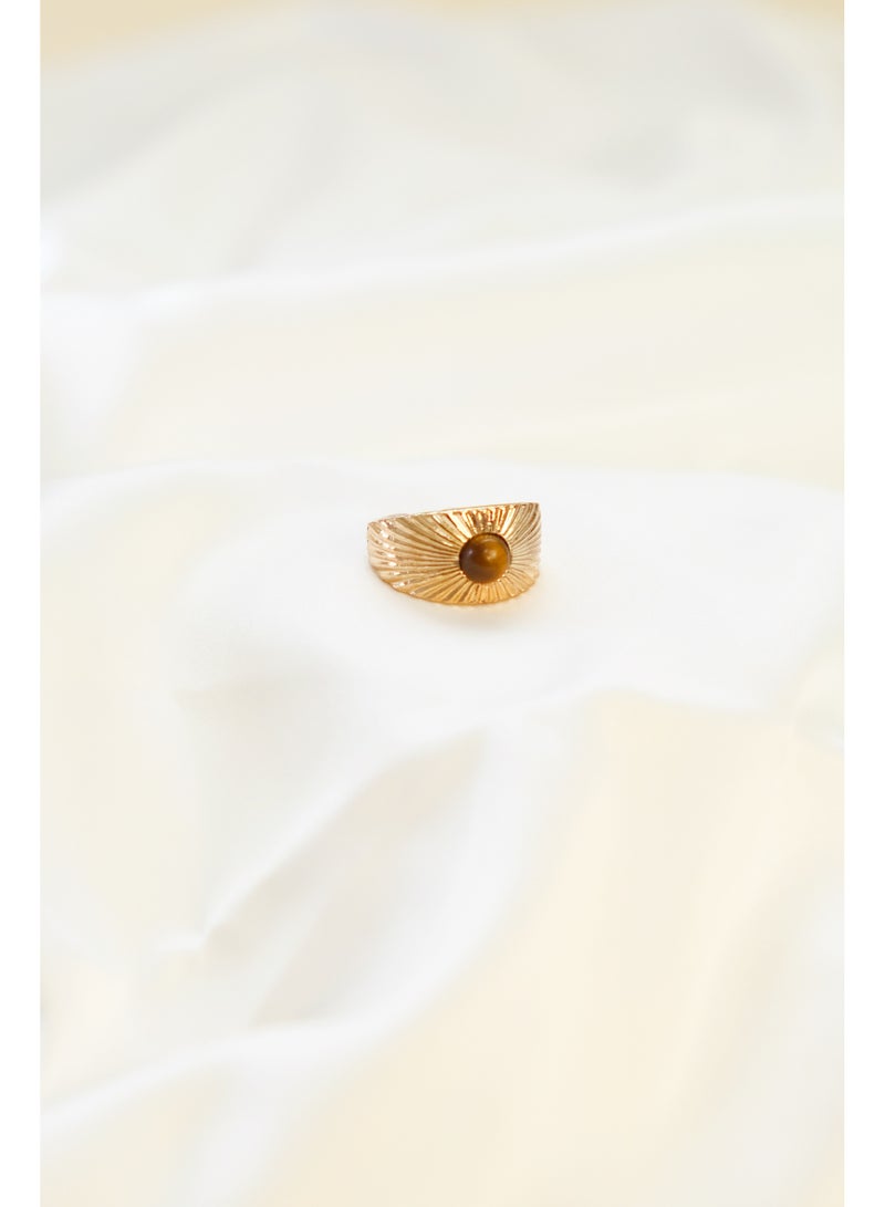 Lavida Women's wide-brimmed rice grain gold tiger eye stone ring, ideal gift, suitable for daily life, dates and parties - Image 1