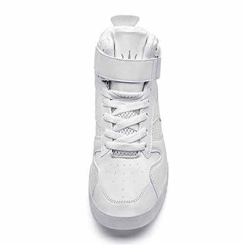 FZUU Men's Fashion High Top Leather Street Sneakers Sports Casual Shoes (8, White) - Image 3