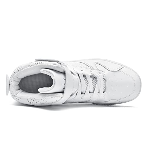 FZUU Men's Fashion High Top Leather Street Sneakers Sports Casual Shoes (8, White) - Image 4