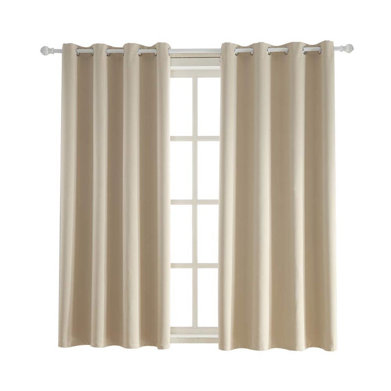 BEGOODTEX Inherent Flame Fire Retardant Room Darkening Thermal Insulated Curtain with Grommet Light Beige 52W by 84L inch 1 Panel