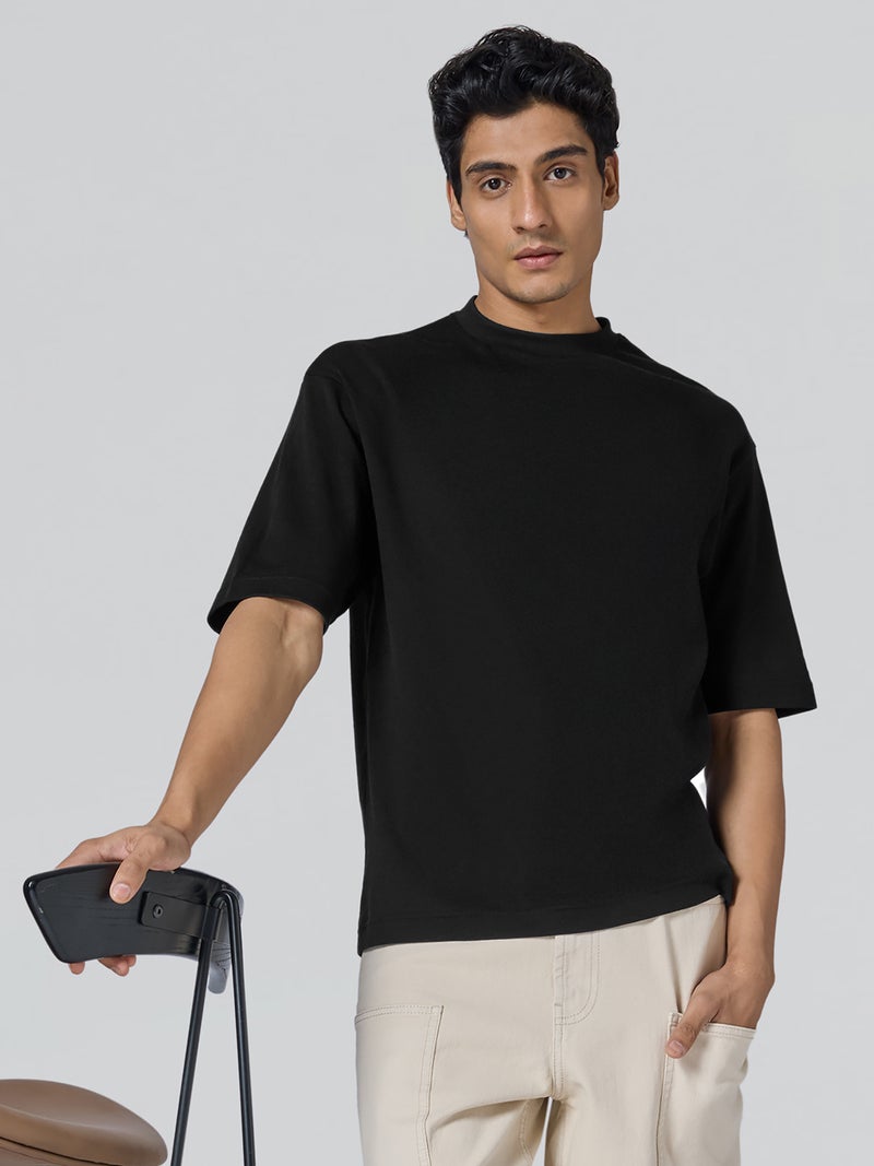 XYXX Drift Oversized Tshirt for Men Cotton Solid Roundneck Drop Shoulders Half-Sleeve T Shirt Jet Black - Image 1