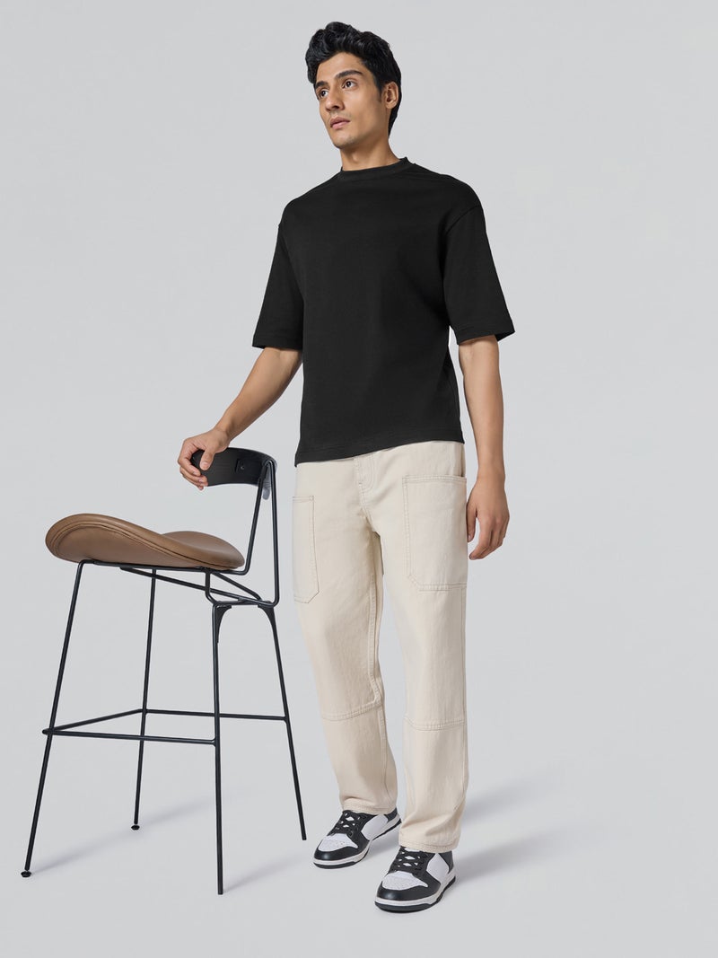 XYXX Drift Oversized Tshirt for Men Cotton Solid Roundneck Drop Shoulders Half-Sleeve T Shirt Jet Black - Image 2