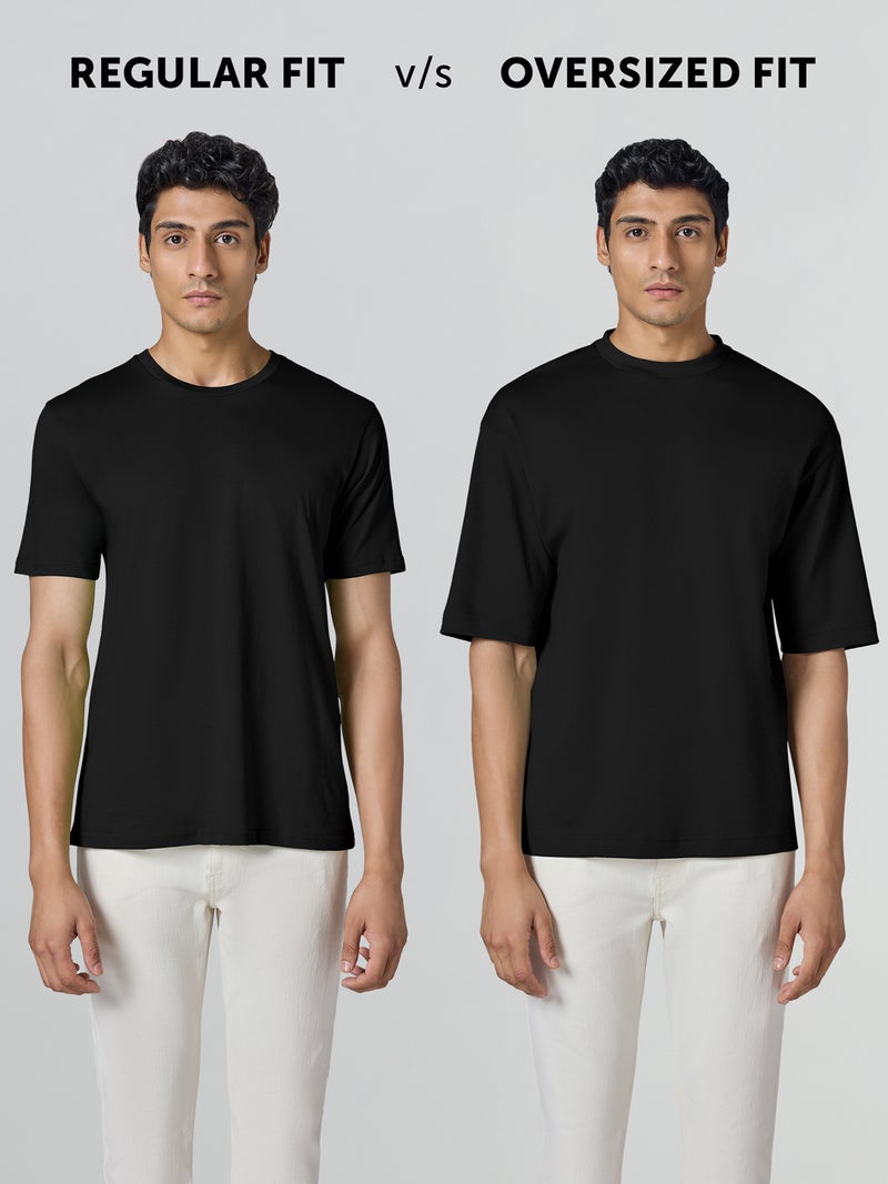 XYXX Drift Oversized Tshirt for Men Cotton Solid Roundneck Drop Shoulders Half-Sleeve T Shirt Jet Black - Image 4