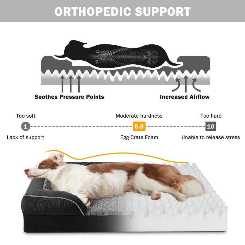 INVENHO Orthopedic Dog Bed for Large Dogs, Washable Waterproof, Egg-Crate Foam Dog Couch Bed with Washable Removable Cover, Waterproof Lining and Nonskid Bottom - Image 2