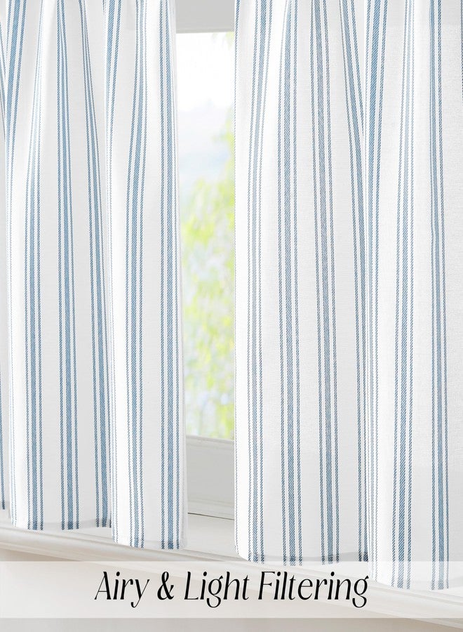 ZJDECOR Farmhouse Cafe Curtains Cotton Blend 24" Long Blue Vertical Stripes on White Rustic Light Filtering Small Window Curtain for Bathroom RV Rod Pocket - Image 3