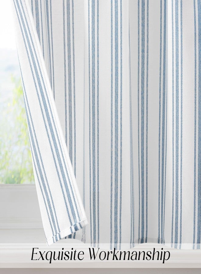 ZJDECOR Farmhouse Cafe Curtains Cotton Blend 24" Long Blue Vertical Stripes on White Rustic Light Filtering Small Window Curtain for Bathroom RV Rod Pocket - Image 5