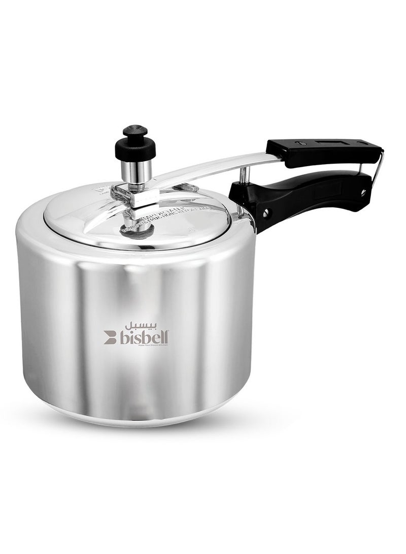 Bisbell 5Liters Premium Aluminium Inner Lid Pressure Cooker, 5L, Induction Base, Safety Valve, Black Handle,BB2000 Silver - Image 2