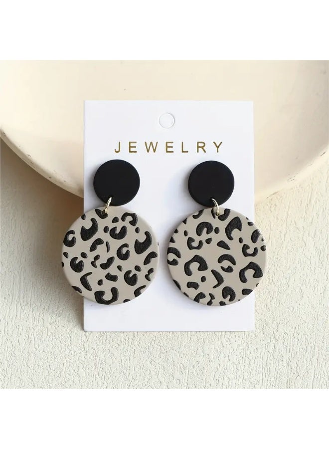 Ready For Chai Round Shape Leopard Pattern Dangle Earrings Polymer Clay Texture Sexy Cute Style Acrylic Jewelry Versatile Ear Ornaments