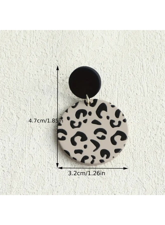 Ready For Chai Round Shape Leopard Pattern Dangle Earrings Polymer Clay Texture Sexy Cute Style Acrylic Jewelry Versatile Ear Ornaments