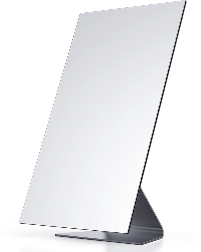 RECTANGULAR MAKEUP MIRROR 12 INCH METAL DESK MIRROR TABLE MIRROR WITH STAND VANITY MIRROR FOR COUNTER BEDROOM BATHROOM DORM