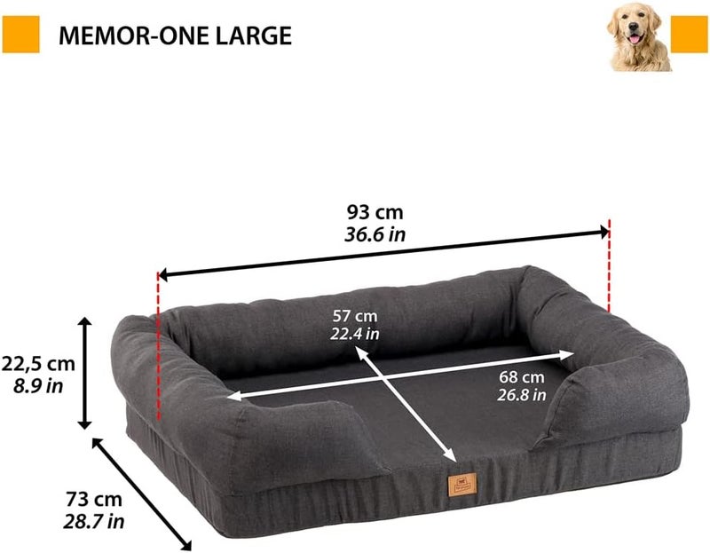 Ferplast Orthopedic Dog Bed MEMOR-ONE L Memory Foam, Removable Cover, Washable, Grey - Image 2
