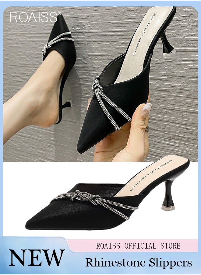 roaiss - Fashionable Business Pointed Toe Slippers Women'S Daily Commuting Formal Occasions Rhinestone Decorated High Heel Slippers - Image 1
