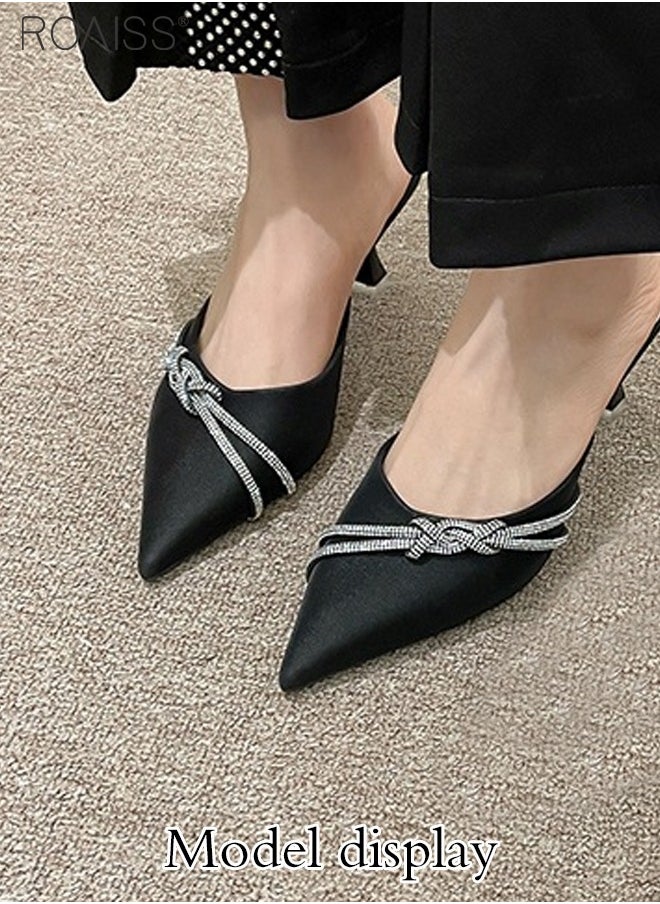 roaiss - Fashionable Business Pointed Toe Slippers Women'S Daily Commuting Formal Occasions Rhinestone Decorated High Heel Slippers - Image 1
