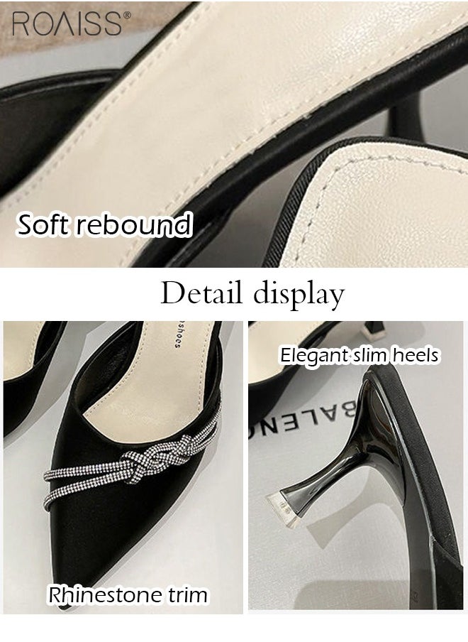 roaiss - Fashionable Business Pointed Toe Slippers Women'S Daily Commuting Formal Occasions Rhinestone Decorated High Heel Slippers - Image 1